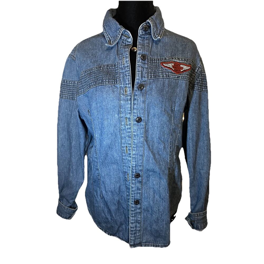 2000s Harley Davidson Denim Long Sleeve Embroidery Biker Shirt Size M 2004